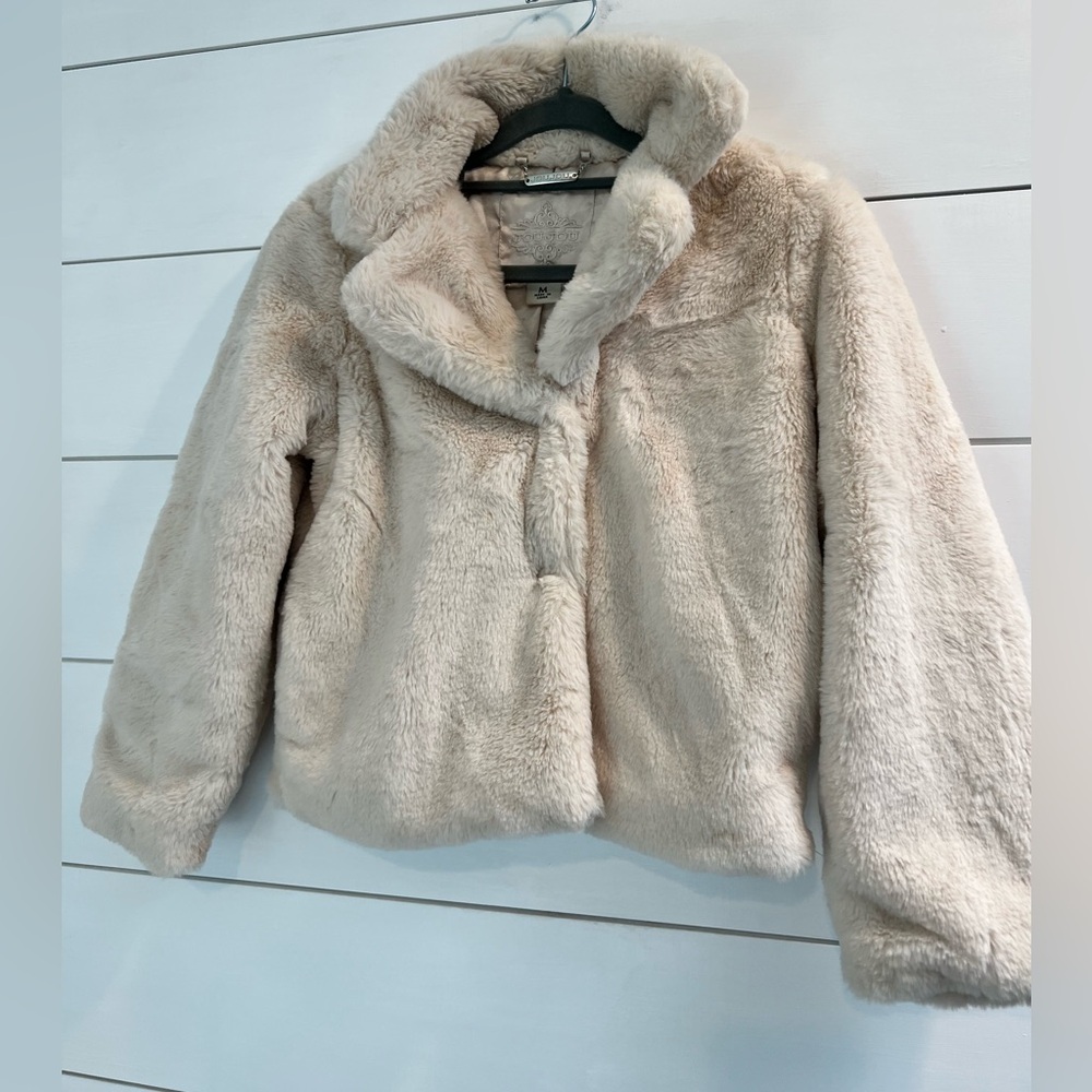 Jou Jou Ivory Faux Fur Jacket size Med Teddy Bear Soft